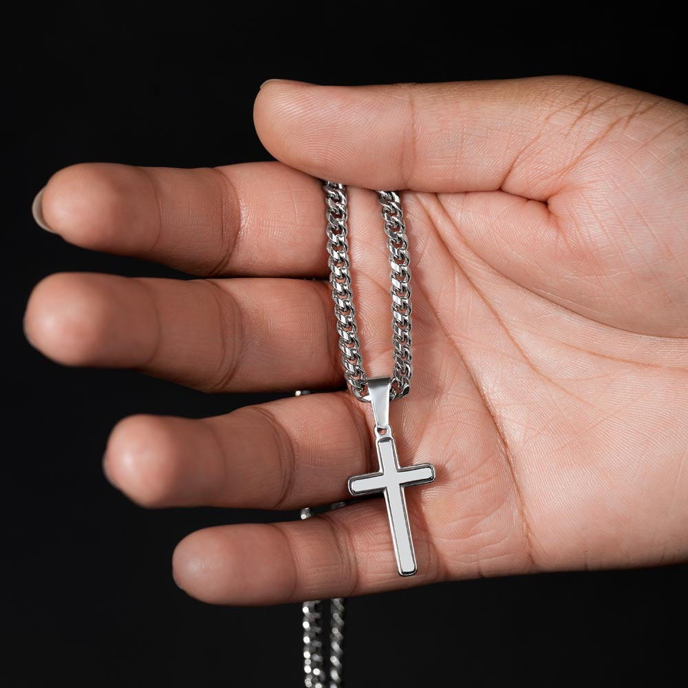To My Beautiful Daughter | This Old Heart Will Love you Always | Cuban Chain with Artisan Cross Necklace