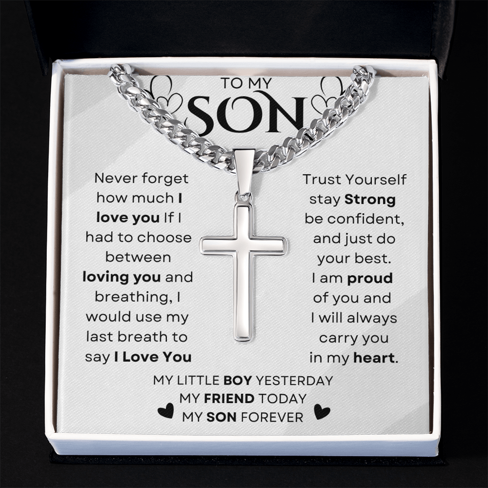 To My Little Boy Yesterday | Cuban Chain with Artisan Cross Neckless