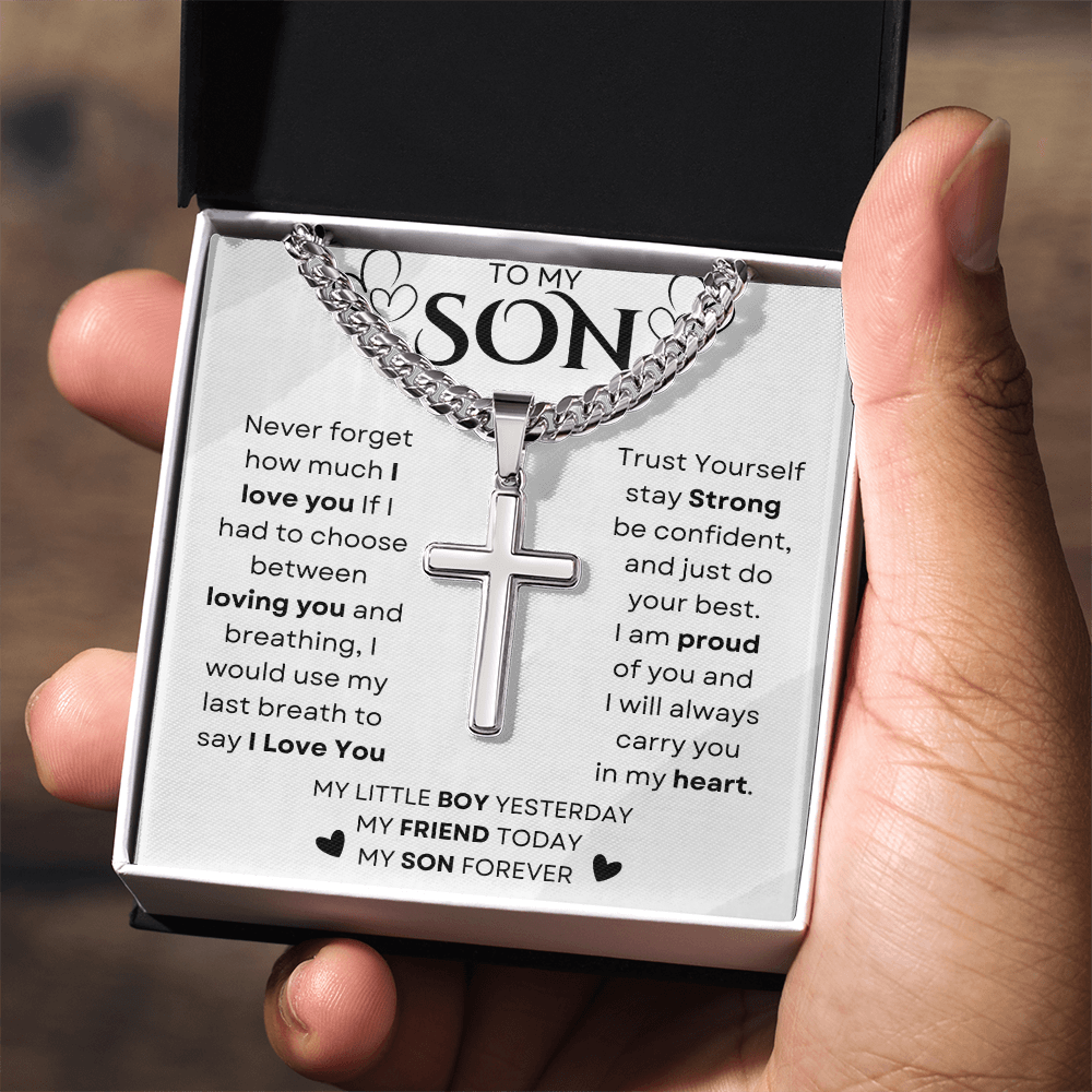 To My Little Boy Yesterday | Cuban Chain with Artisan Cross Neckless