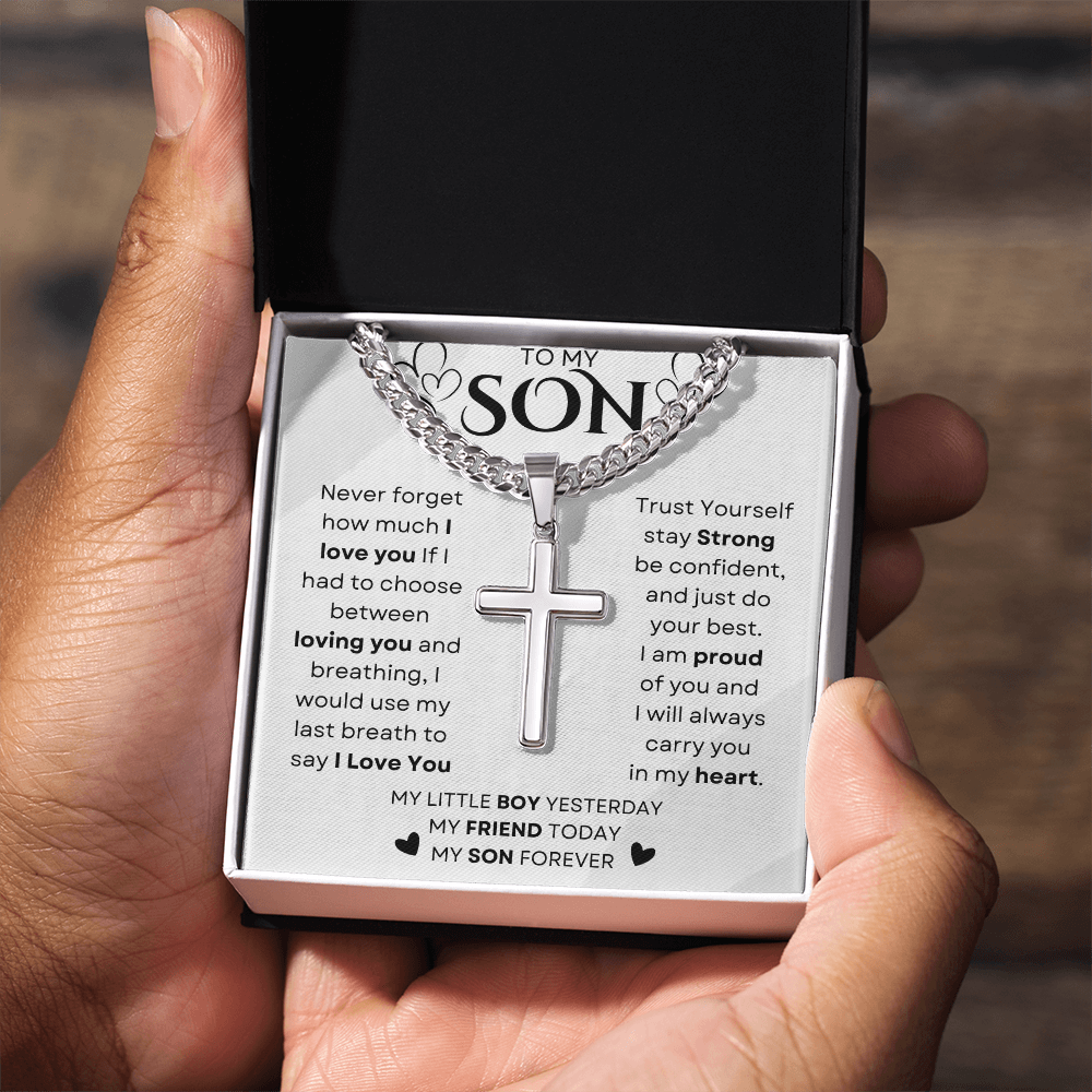 To My Little Boy Yesterday | Cuban Chain with Artisan Cross Neckless