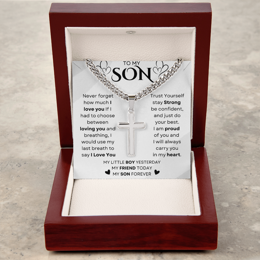 To My Little Boy Yesterday | Cuban Chain with Artisan Cross Neckless