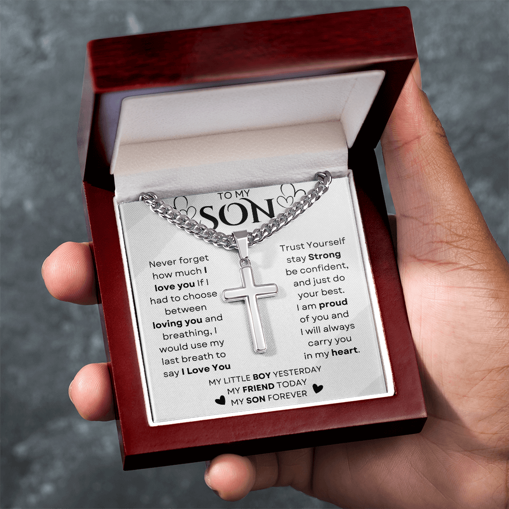 To My Little Boy Yesterday | Cuban Chain with Artisan Cross Neckless