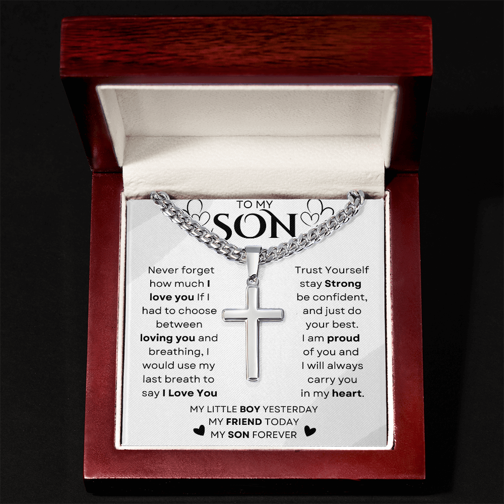 To My Little Boy Yesterday | Cuban Chain with Artisan Cross Neckless