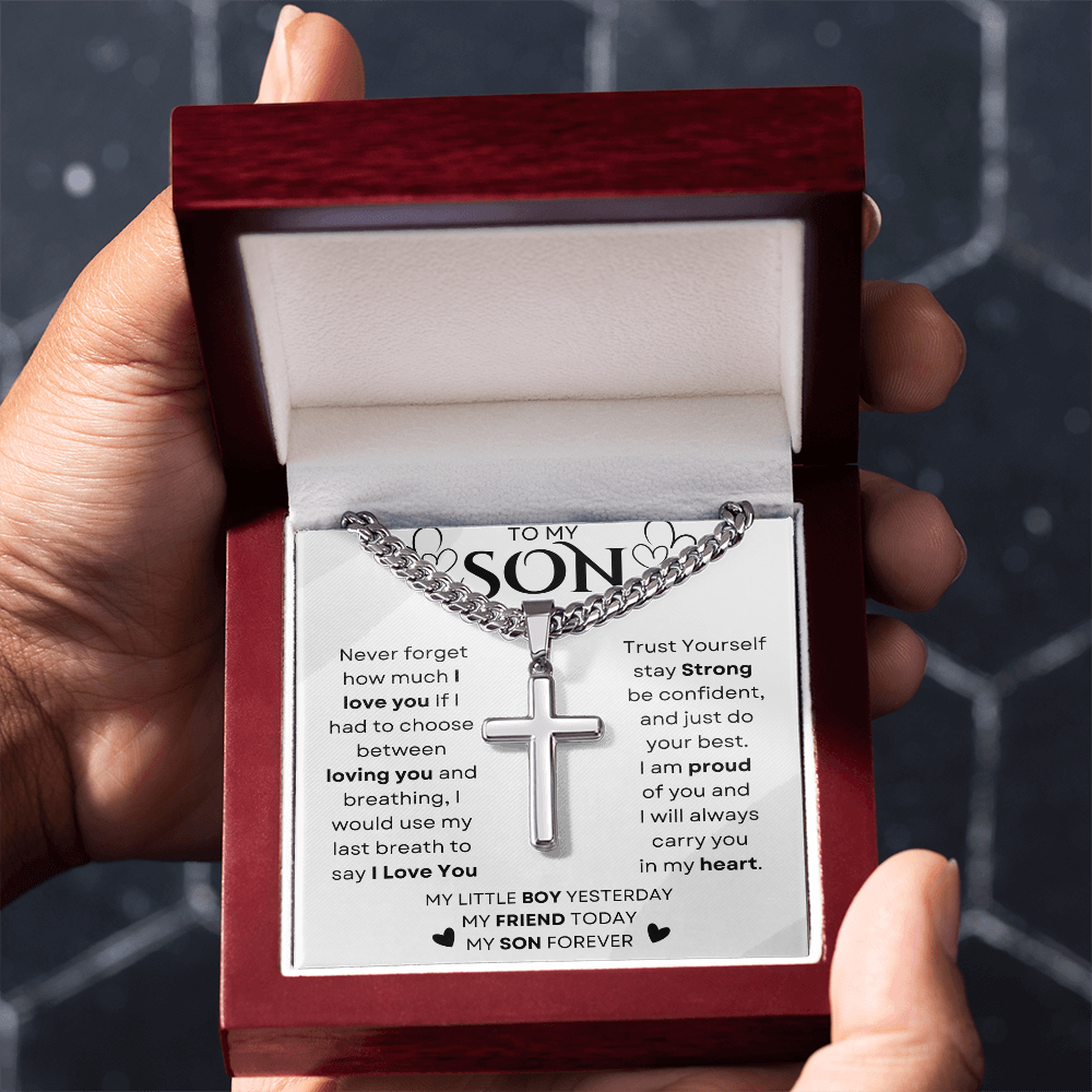 To My Little Boy Yesterday | Cuban Chain with Artisan Cross Neckless