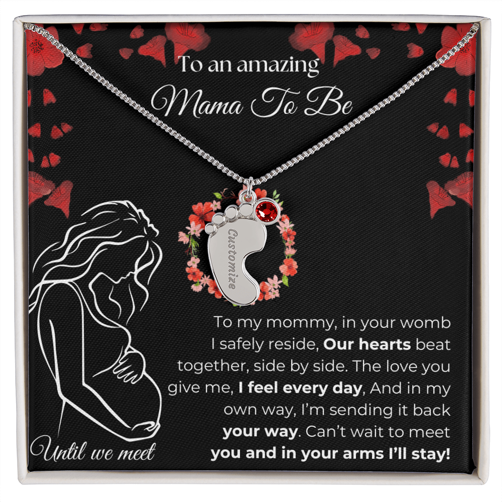 Amazing Mama To Be | My Mommy | Custom Baby Feet with Birthstone Necklace