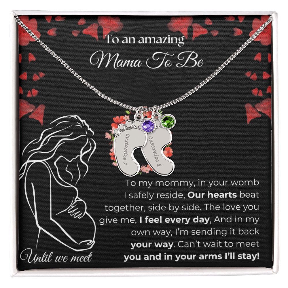 Amazing Mama To Be | My Mommy | Custom Baby Feet with Birthstone Necklace