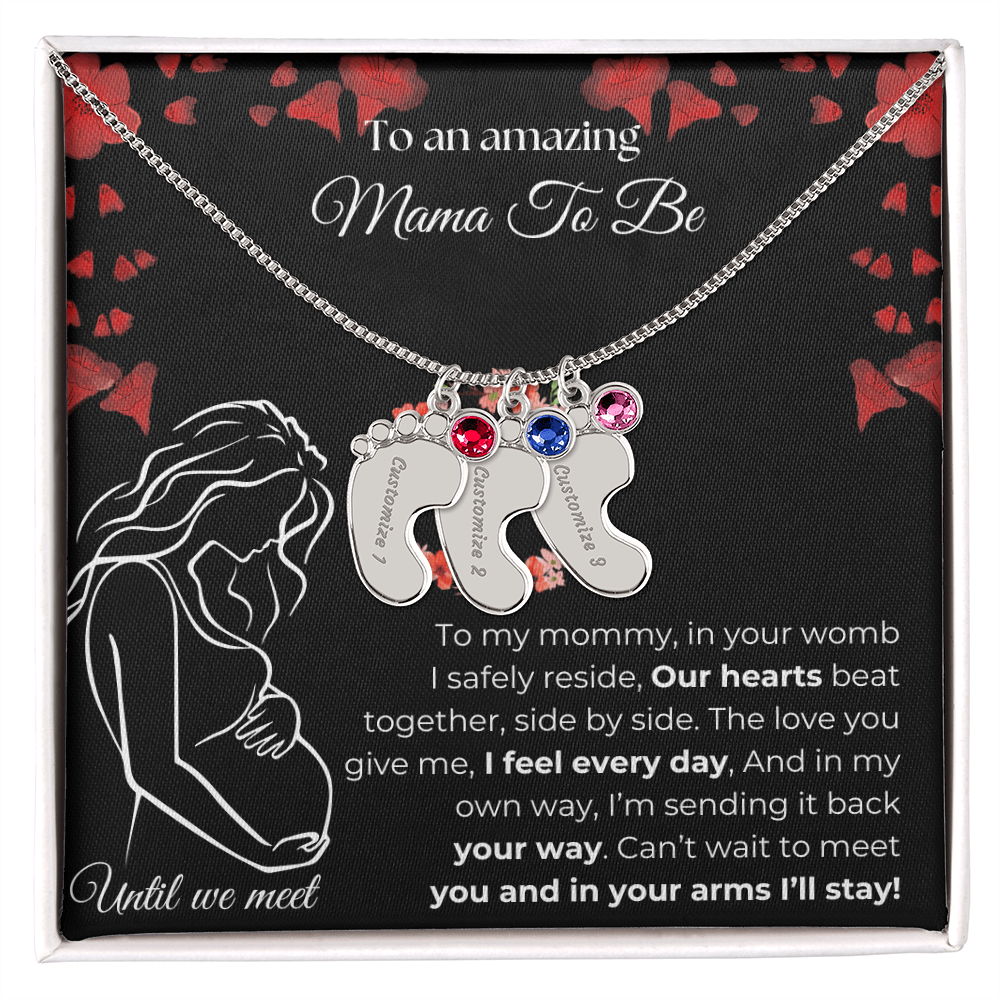 Amazing Mama To Be | My Mommy | Custom Baby Feet with Birthstone Necklace