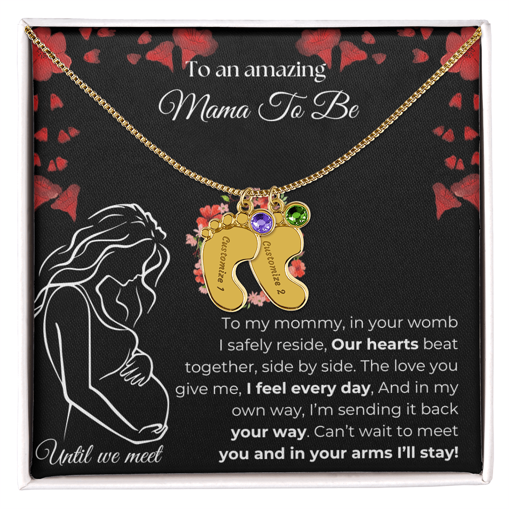 Amazing Mama To Be | My Mommy | Custom Baby Feet with Birthstone Necklace