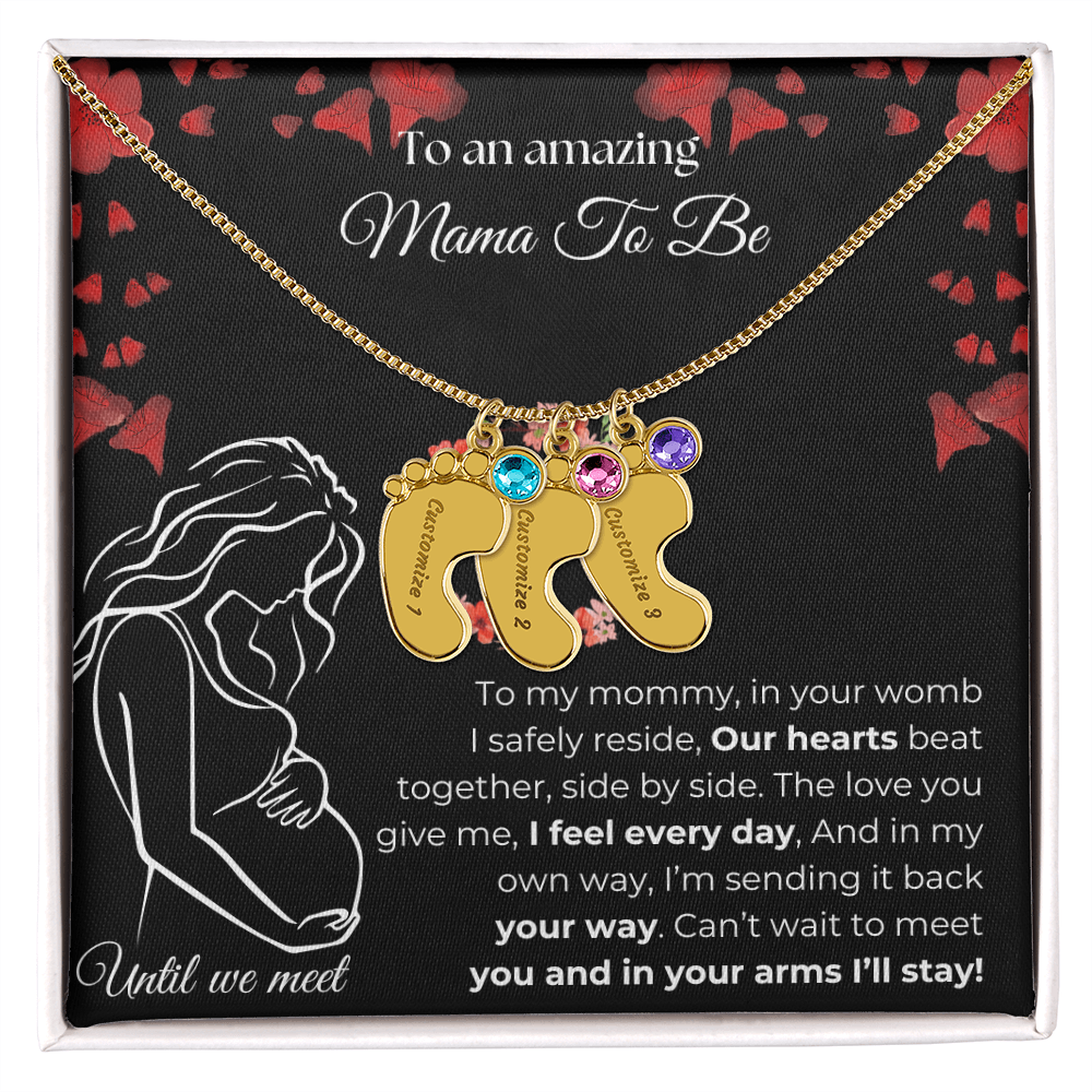Amazing Mama To Be | My Mommy | Custom Baby Feet with Birthstone Necklace