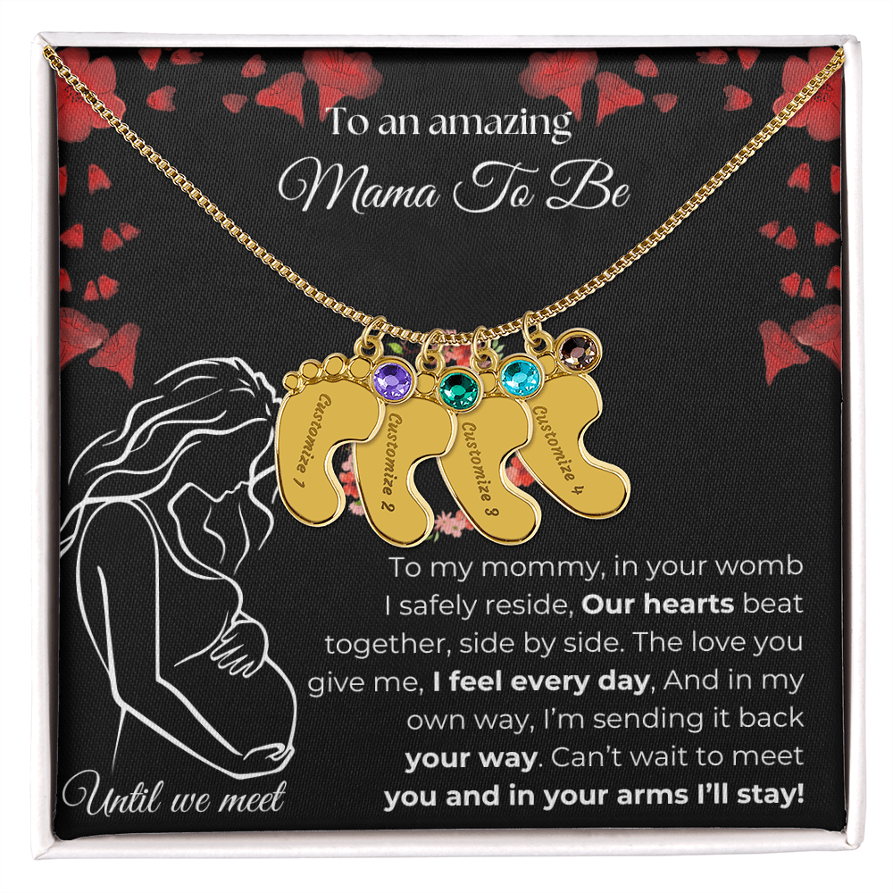 Amazing Mama To Be | My Mommy | Custom Baby Feet with Birthstone Necklace