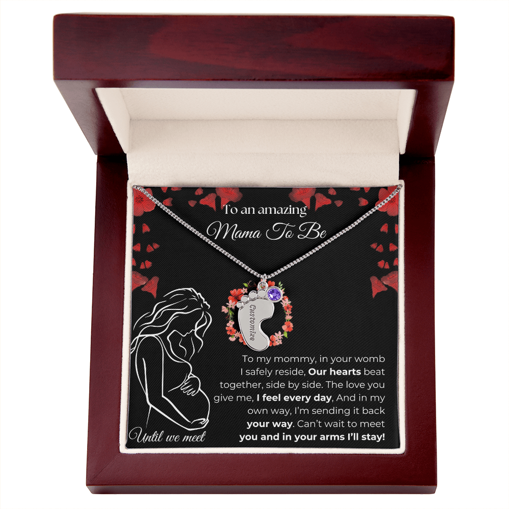 Amazing Mama To Be | My Mommy | Custom Baby Feet with Birthstone Necklace