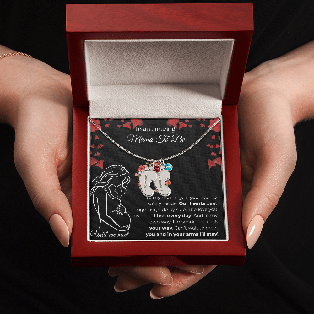 Amazing Mama To Be | My Mommy | Custom Baby Feet with Birthstone Necklace