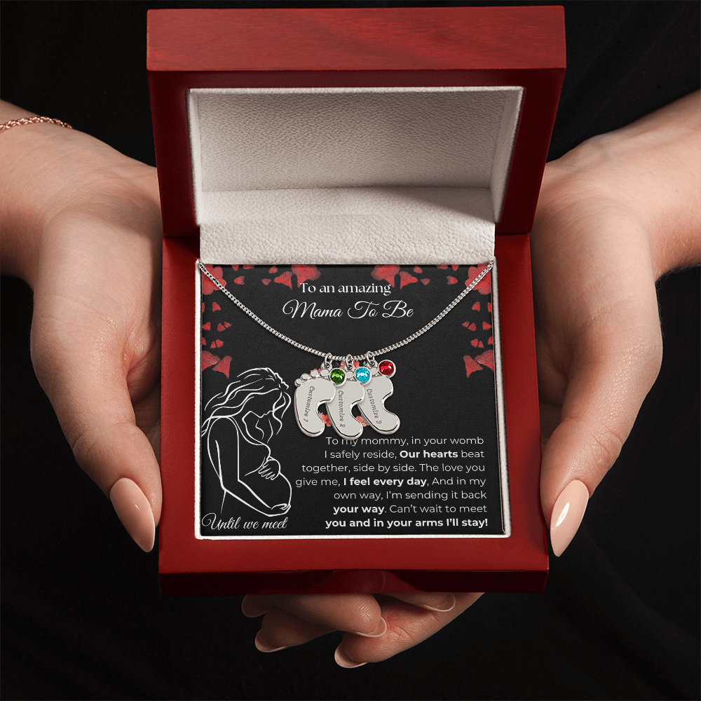 Amazing Mama To Be | My Mommy | Custom Baby Feet with Birthstone Necklace