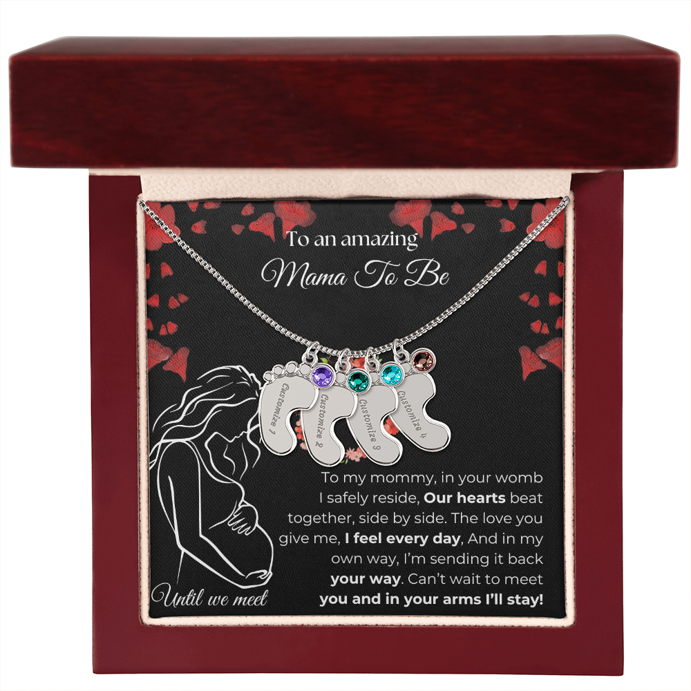 Amazing Mama To Be | My Mommy | Custom Baby Feet with Birthstone Necklace