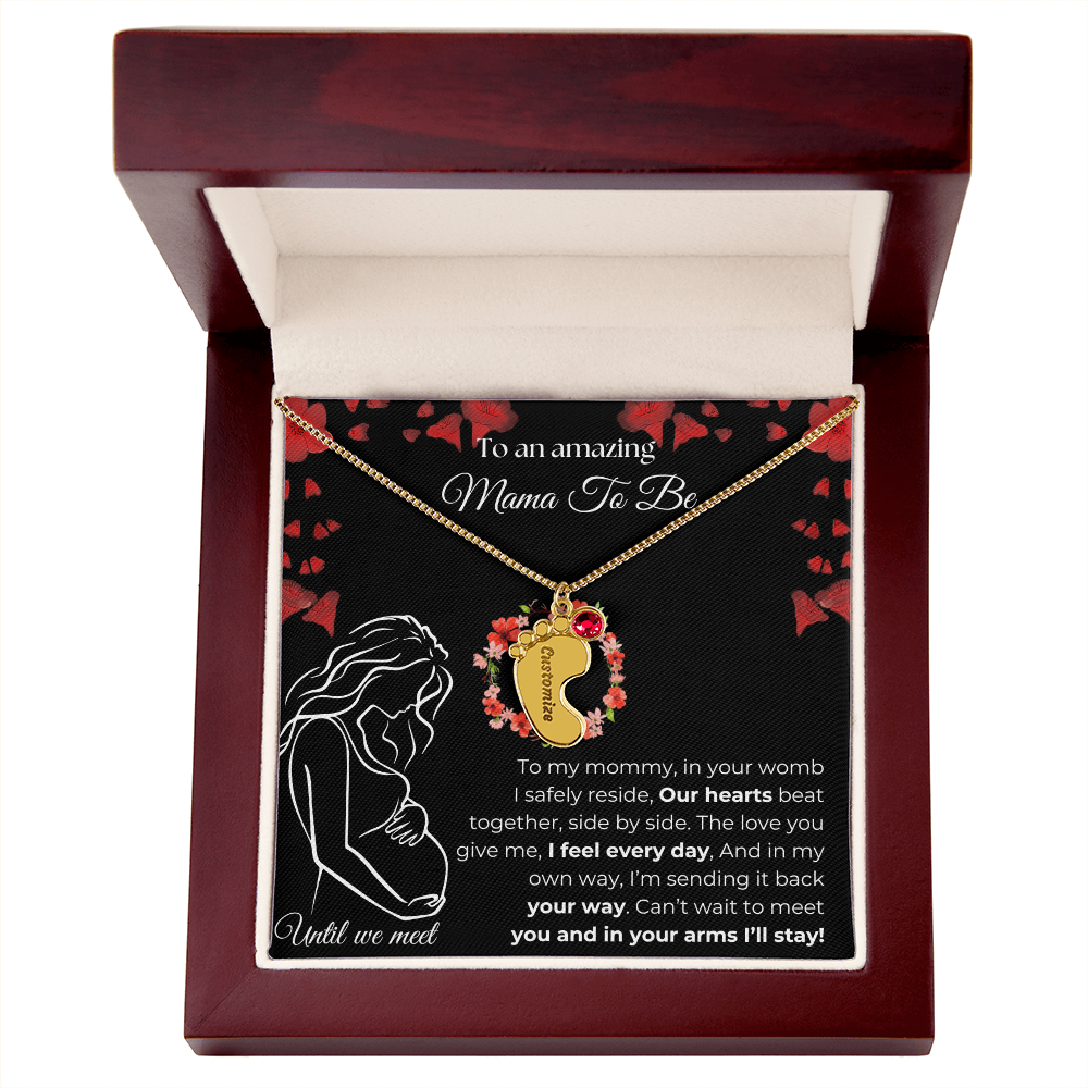 Amazing Mama To Be | My Mommy | Custom Baby Feet with Birthstone Necklace