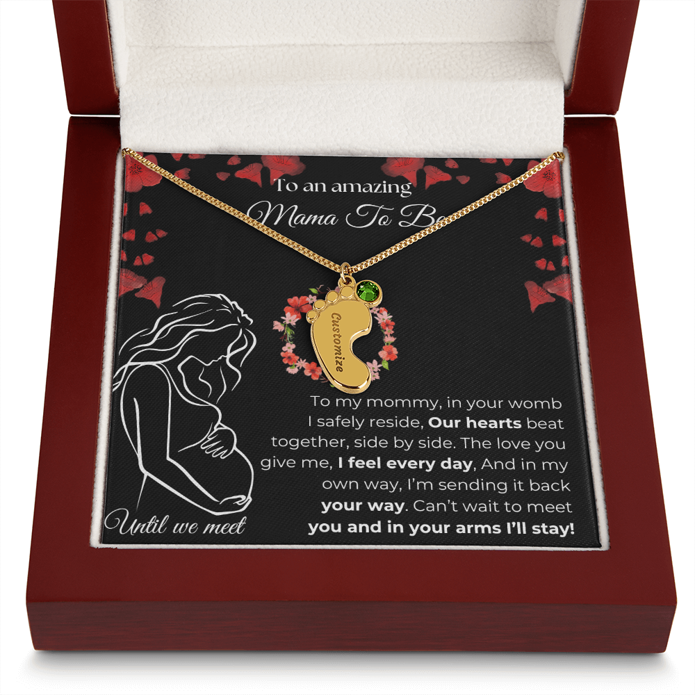 Amazing Mama To Be | My Mommy | Custom Baby Feet with Birthstone Necklace