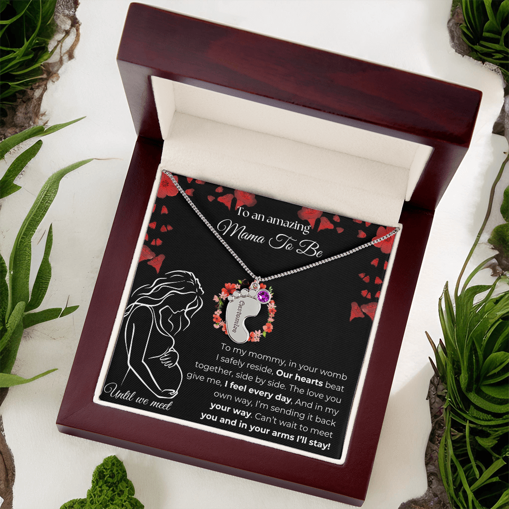 Amazing Mama To Be | My Mommy | Custom Baby Feet with Birthstone Necklace