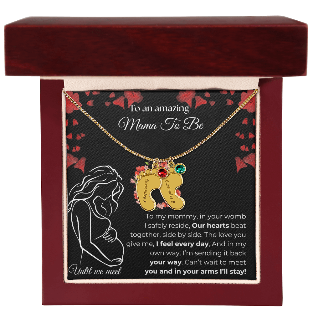 Amazing Mama To Be | My Mommy | Custom Baby Feet with Birthstone Necklace