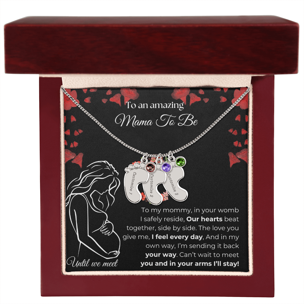 Amazing Mama To Be | My Mommy | Custom Baby Feet with Birthstone Necklace