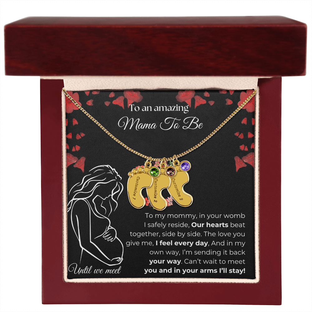 Amazing Mama To Be | My Mommy | Custom Baby Feet with Birthstone Necklace