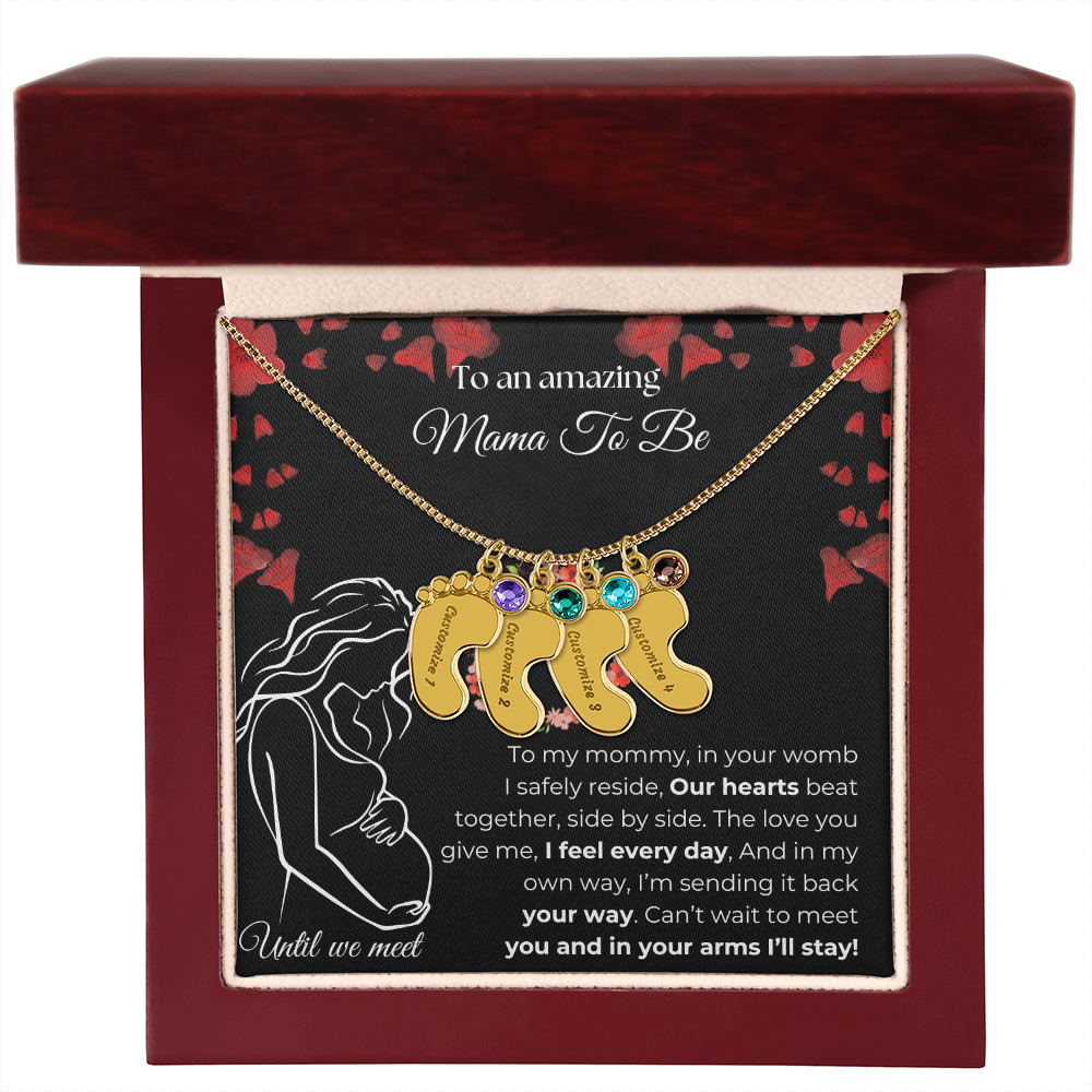 Amazing Mama To Be | My Mommy | Custom Baby Feet with Birthstone Necklace