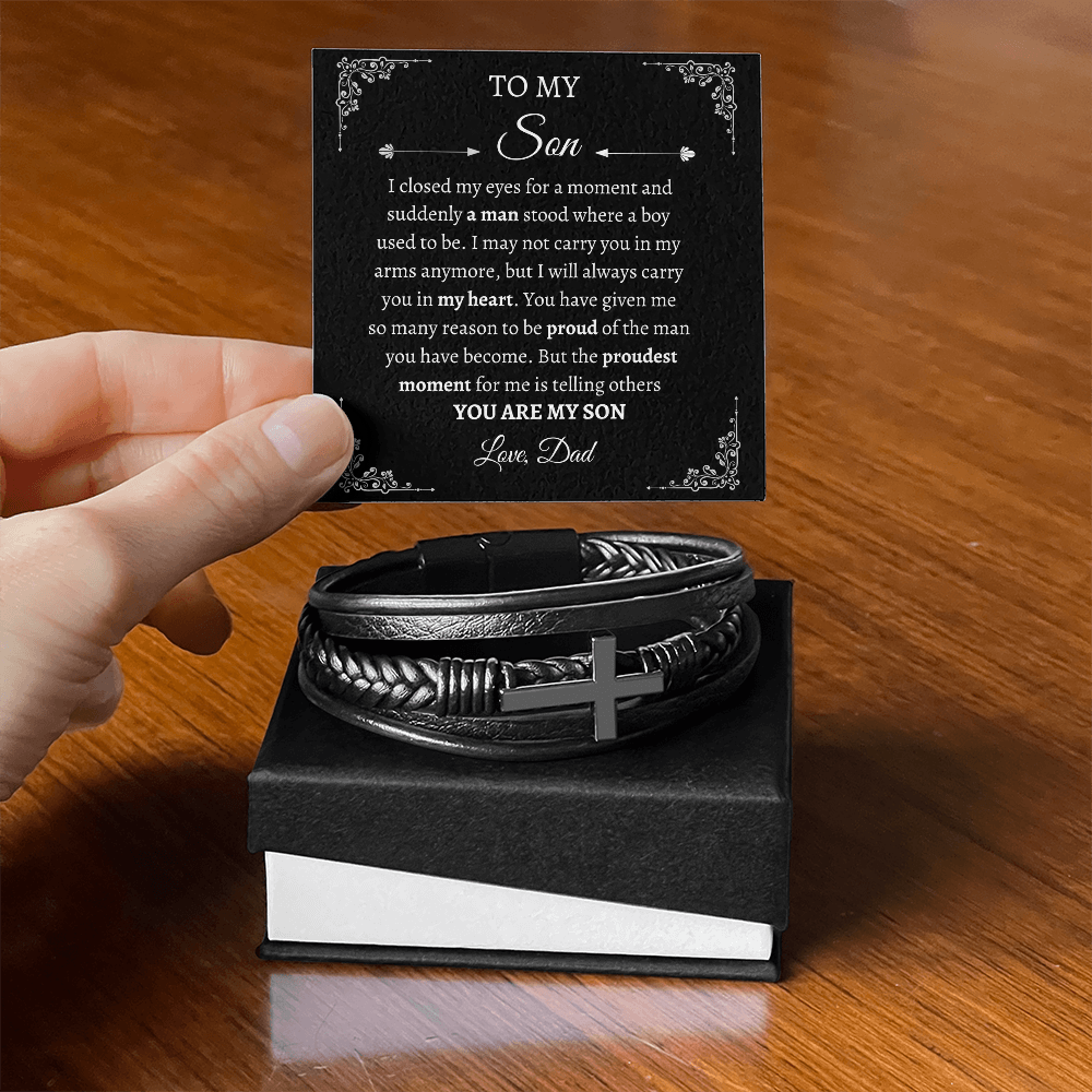 To My Son | Men's Cross Leather | Bracelet