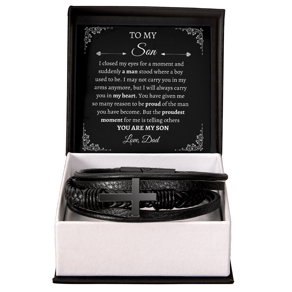 To My Son | Men's Cross Leather | Bracelet