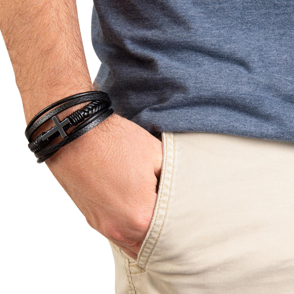 To My Son | Men's Cross Leather | Bracelet
