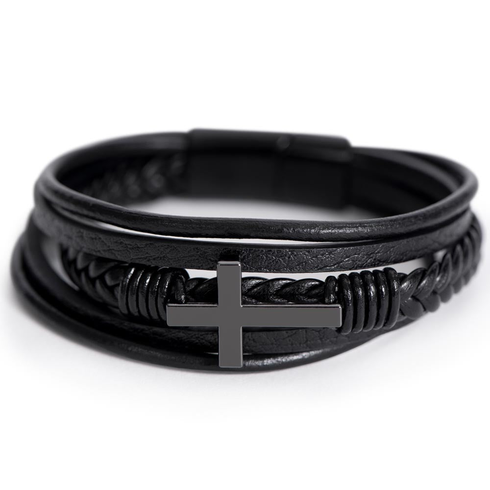 To My Son | Men's Cross Leather | Bracelet