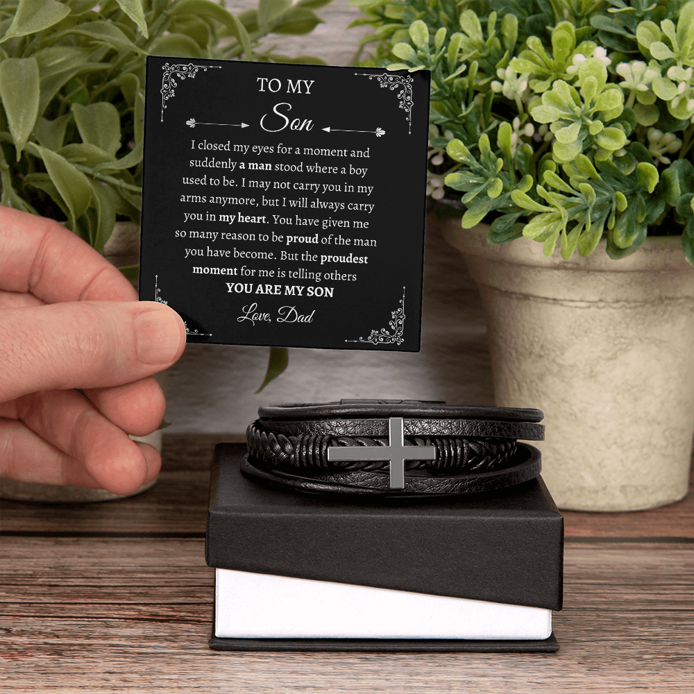 To My Son | Men's Cross Leather | Bracelet
