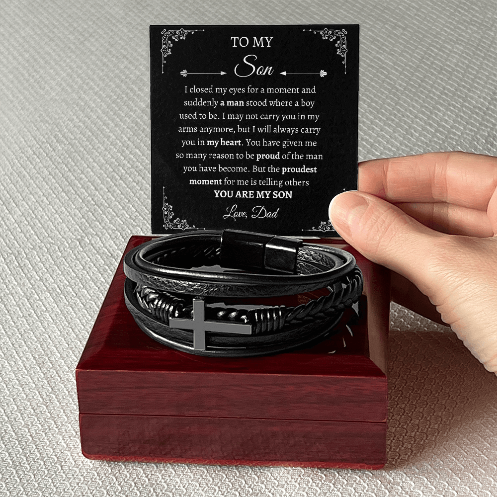 To My Son | Men's Cross Leather | Bracelet