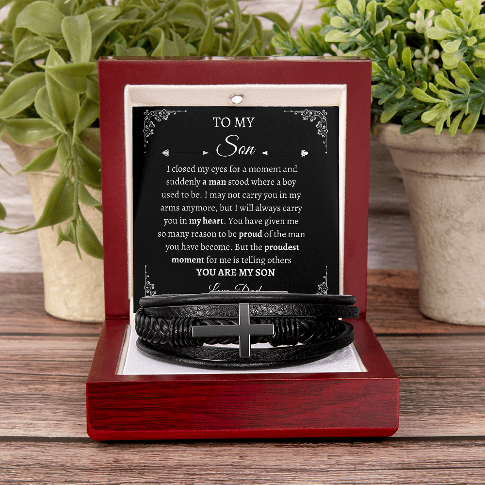 To My Son | Men's Cross Leather | Bracelet