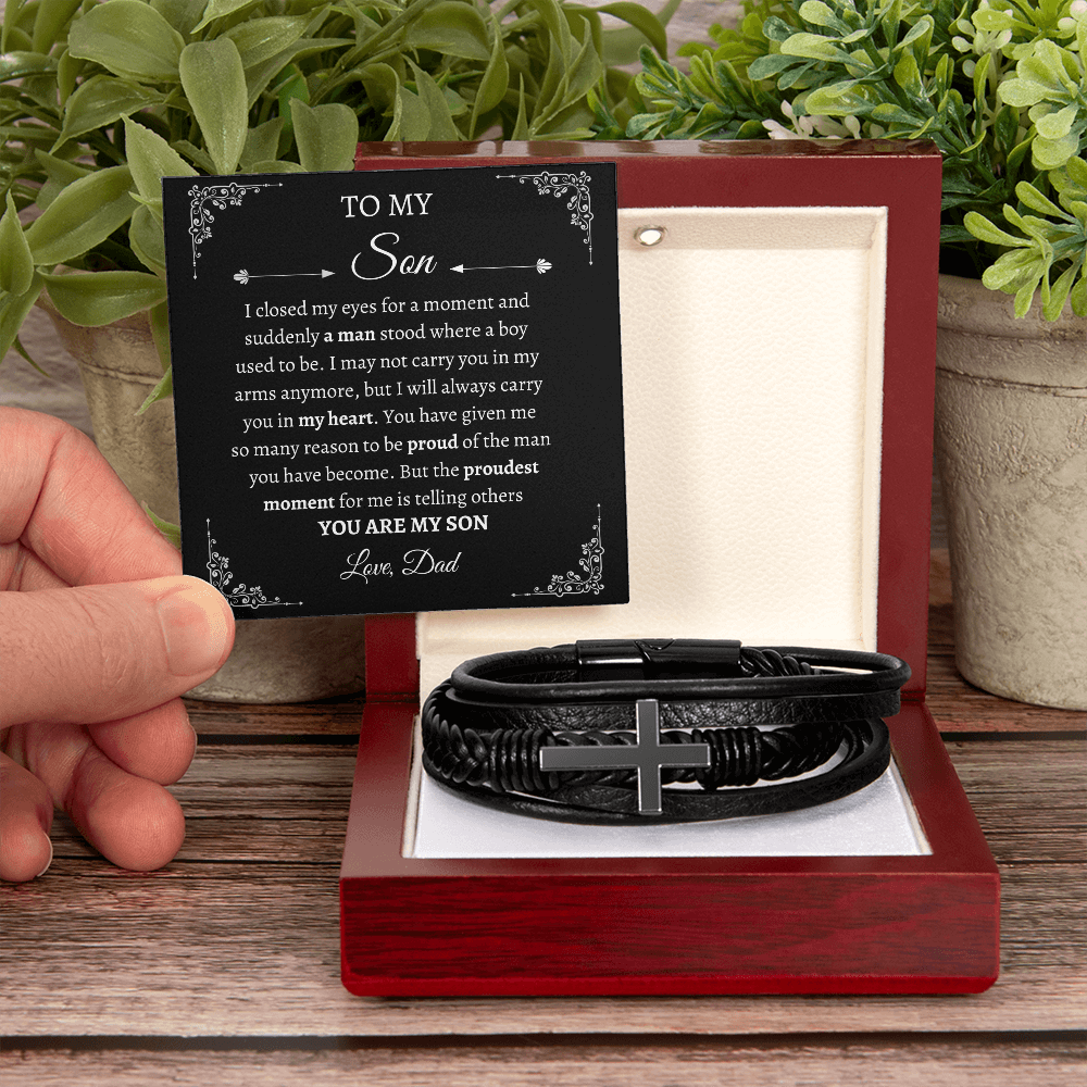 To My Son | Men's Cross Leather | Bracelet
