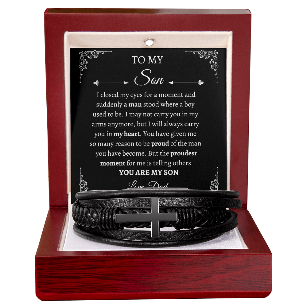 To My Son | Men's Cross Leather | Bracelet