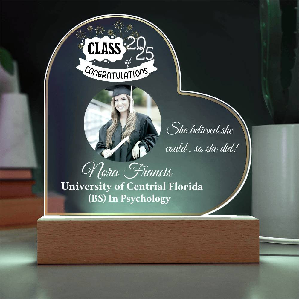 Personalized Photo and Names | Graduation |Class of 2025 | Acrylic Heart Plaque