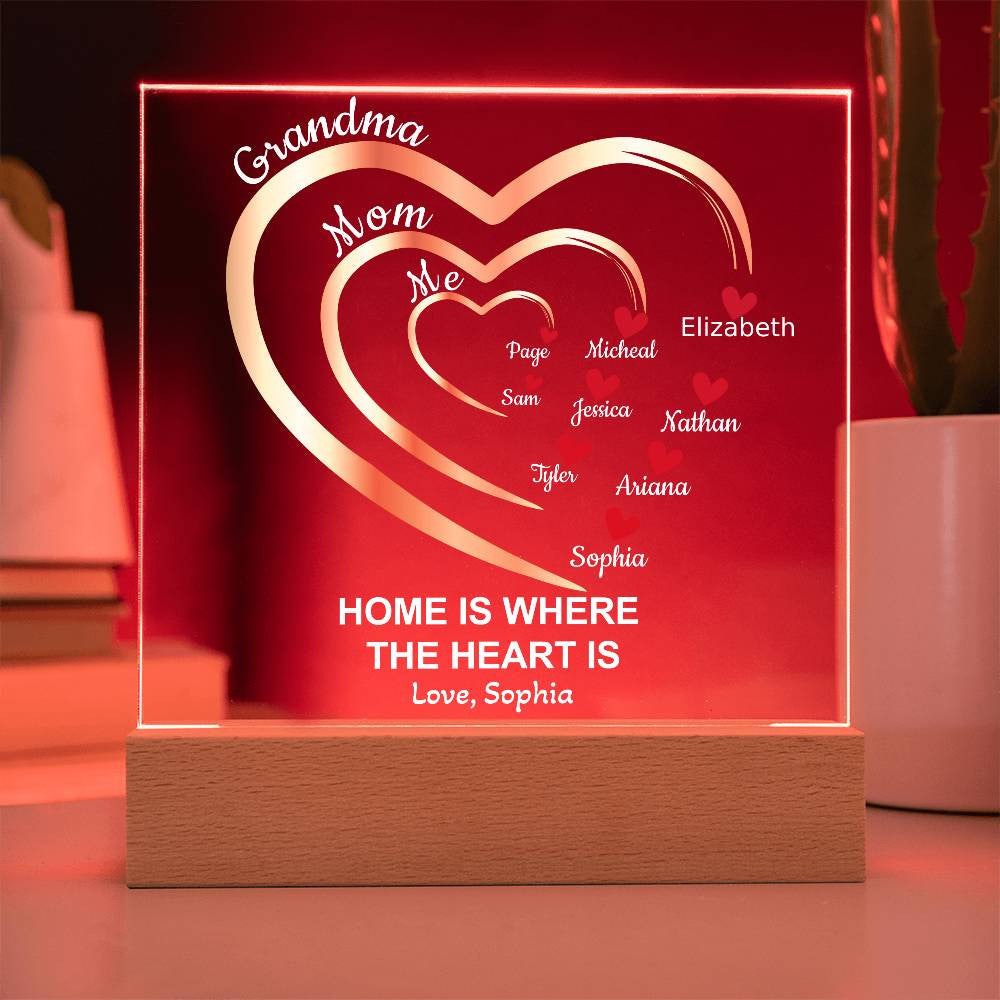 Mom-Grandma Generation Hearts | Personalized Names | Acrylic Square Plaque