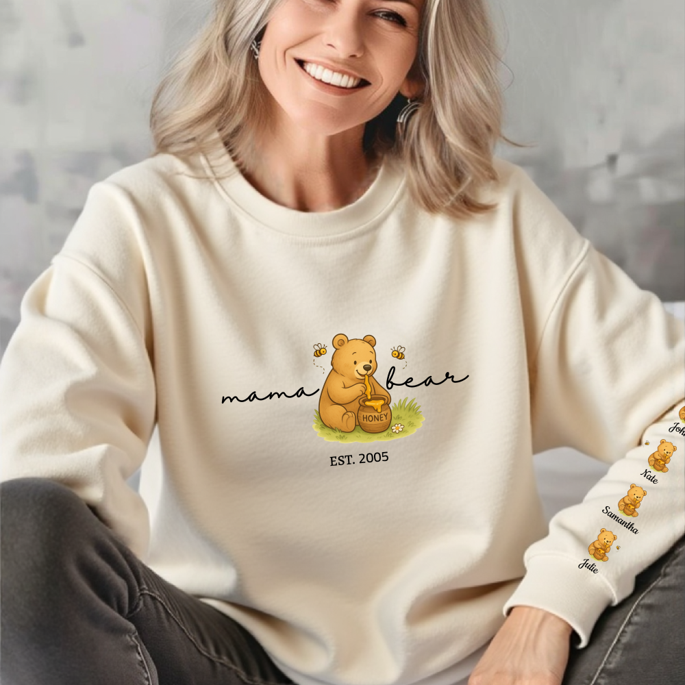 Custom Mama Bear |Sweatshirt | Personalized Est with Kids Name on Sleeve | Perfect for Mother's Day