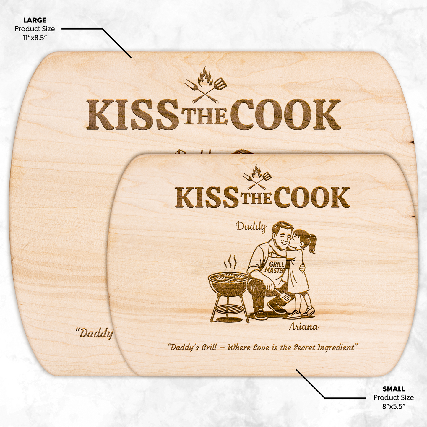 Kiss The Cook | Personalized Kids and Names | Hardwood Oval Cutting Board