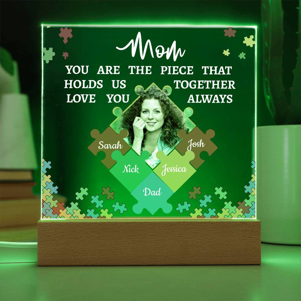 Personalized Name and Photo | Mom's Family Puzzle | Acrylic Square Plaque Night Light