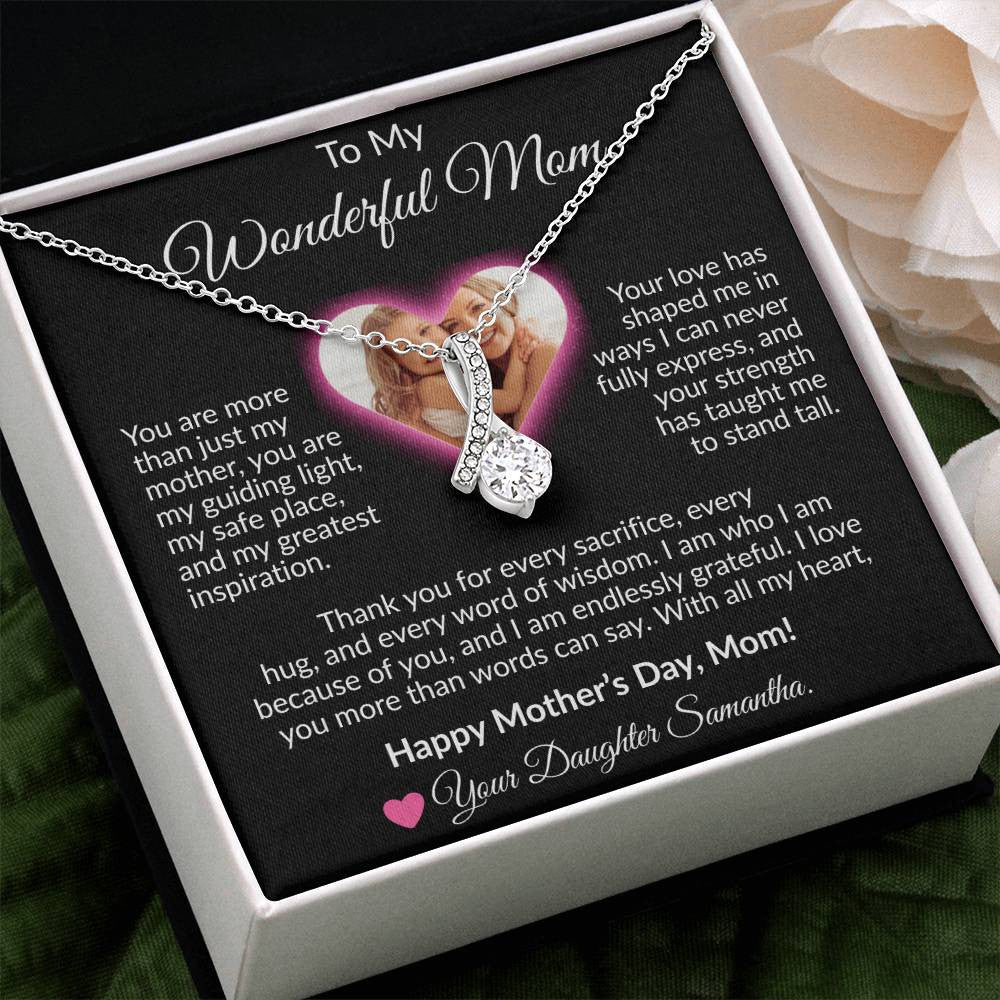 Personalized Photo and Name | To My Wonderful Mom | Alluring Beauty Necklace (Yellow & White Gold Variants)