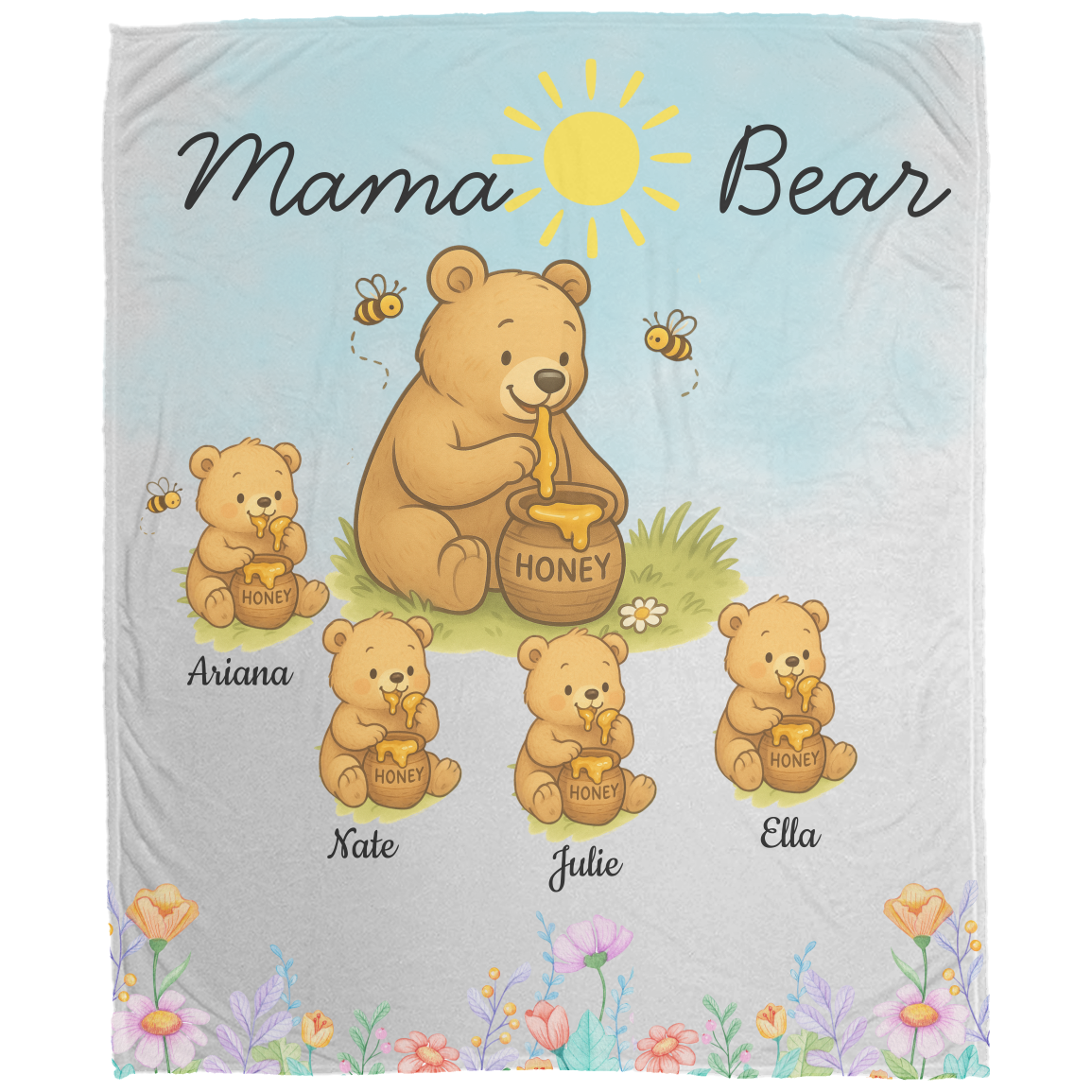 Personalized Mama Bear Sunny Meadow | Blanket | Up To 6 Child's Name | Great for Mother's Day, Birthday, Anniversary