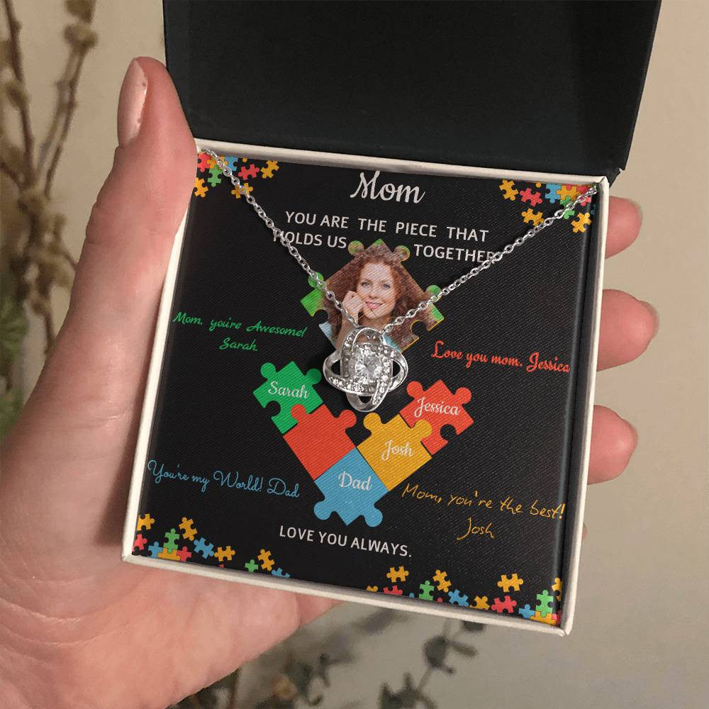 Personalized Name and Photo | Mom Puzzle Piece | Love Knot Necklace | 2 Style | with and without Signature