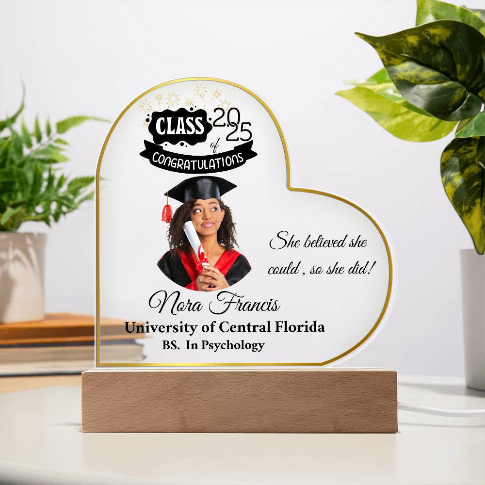 Personalized Photo and Names | Graduation |Class of 2025 | Acrylic Heart Plaque