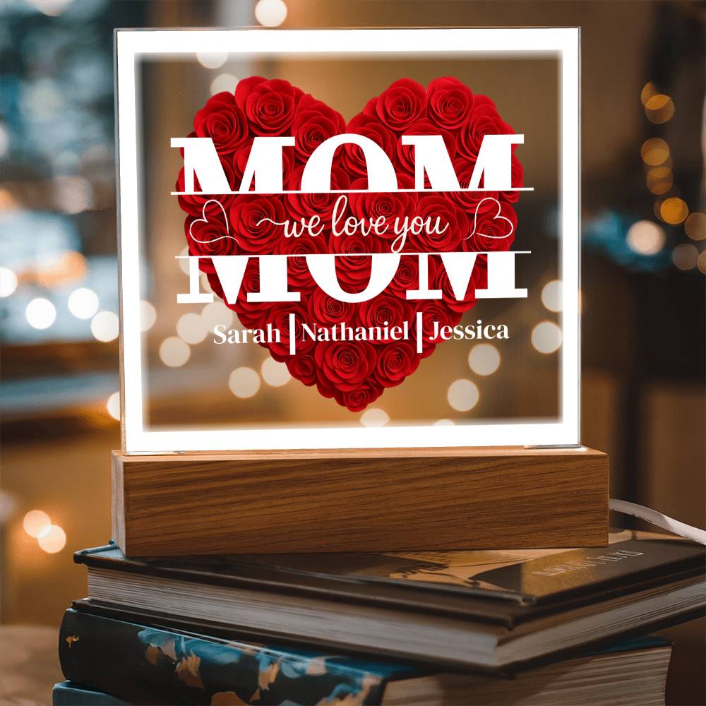 Mom | Personalized Heart Shape Rose | Acrylic Square Plaque