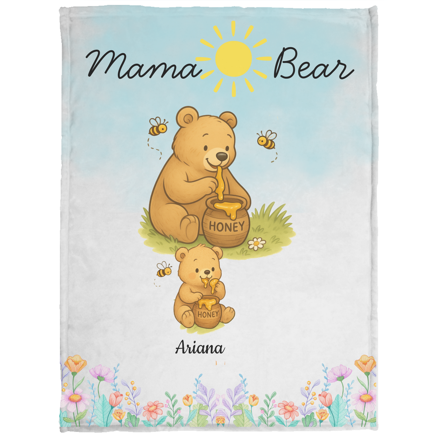 Personalized Mama Bear Sunny Meadow | Blanket | Up To 6 Child's Name | Great for Mother's Day, Birthday, Anniversary
