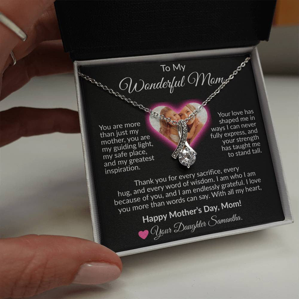 Personalized Photo and Name | To My Wonderful Mom | Alluring Beauty Necklace (Yellow & White Gold Variants)