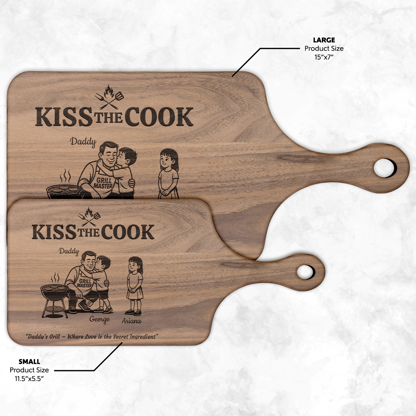 Kiss The Cook | Father's Day Gift | Hardwood Paddle Cutting Board