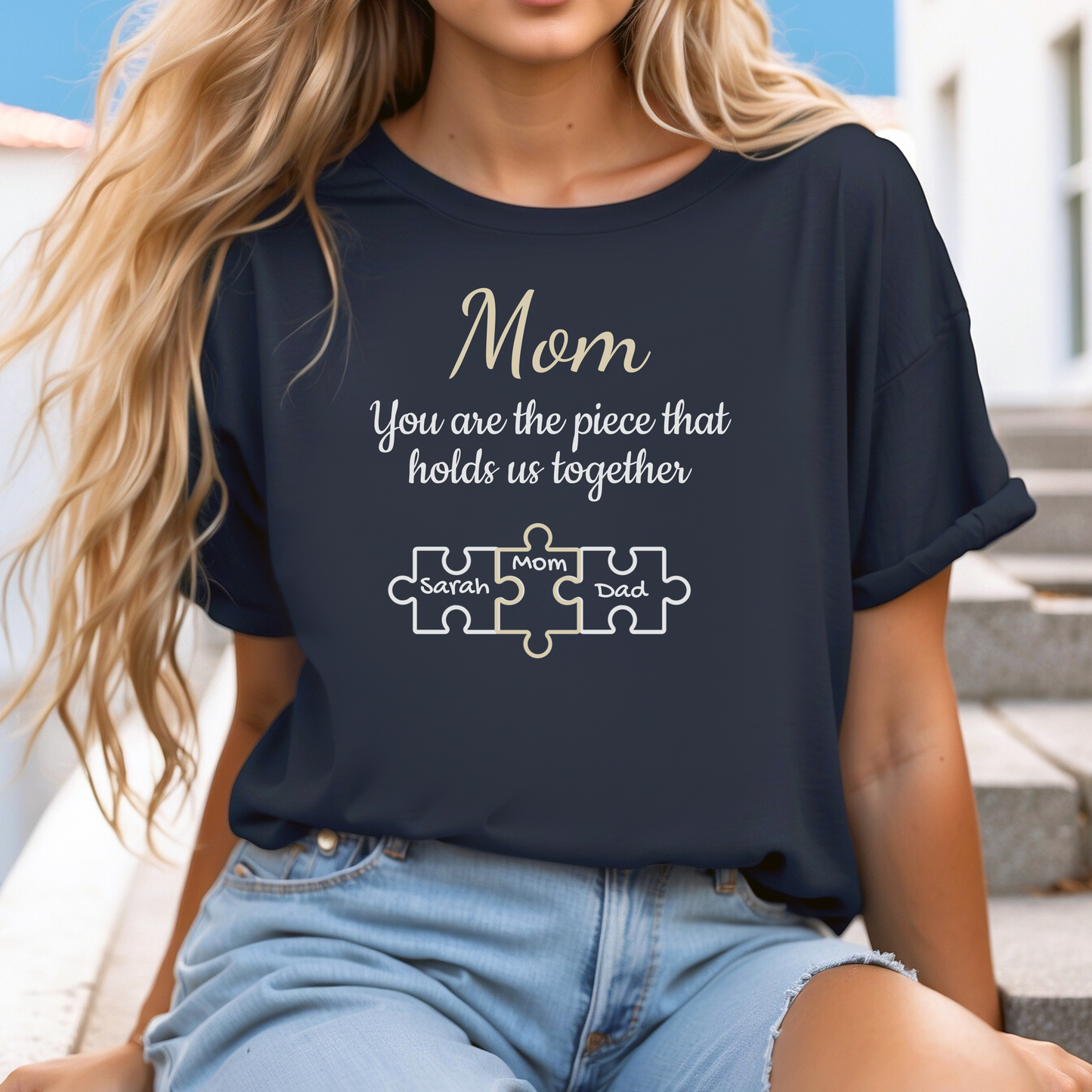 Personalized Names | On Mom Puzzle Piece | For Mother's Day | T-Shirt