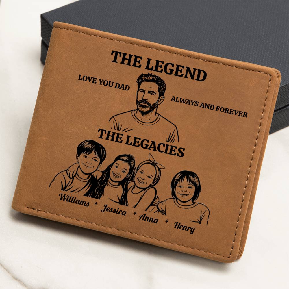 Personalized family Photo | The Legend | The Legacies |Dad's Leather Wallet
