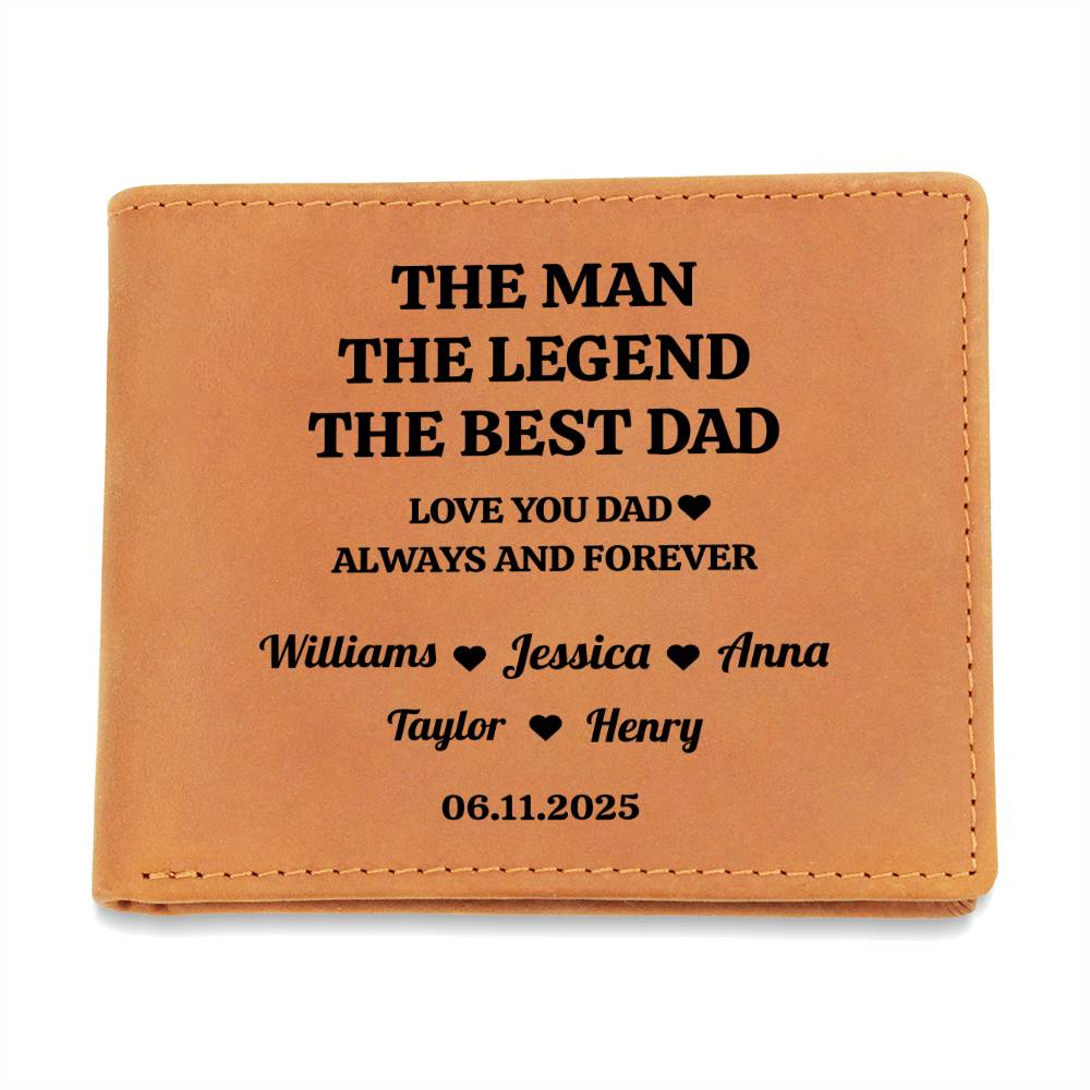 The Man, The Legend, The Best Dad | Personalized Kids Names | Leather Wallet | Great Father's Day Gift